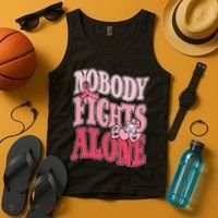 Nobody Fights Alone Breast Cancer Awareness Retro Groovy Tank Top thumb 4