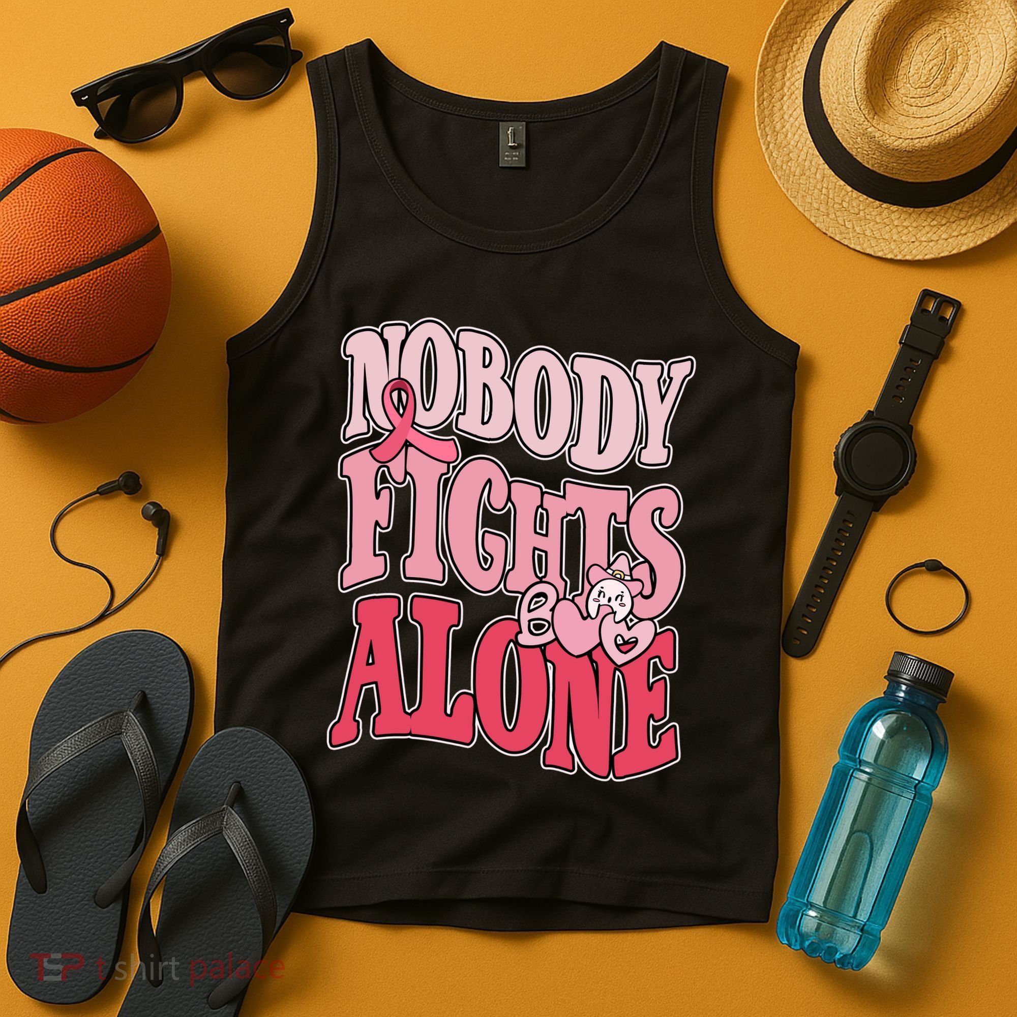 Nobody Fights Alone Breast Cancer Awareness Retro Groovy Tank Top