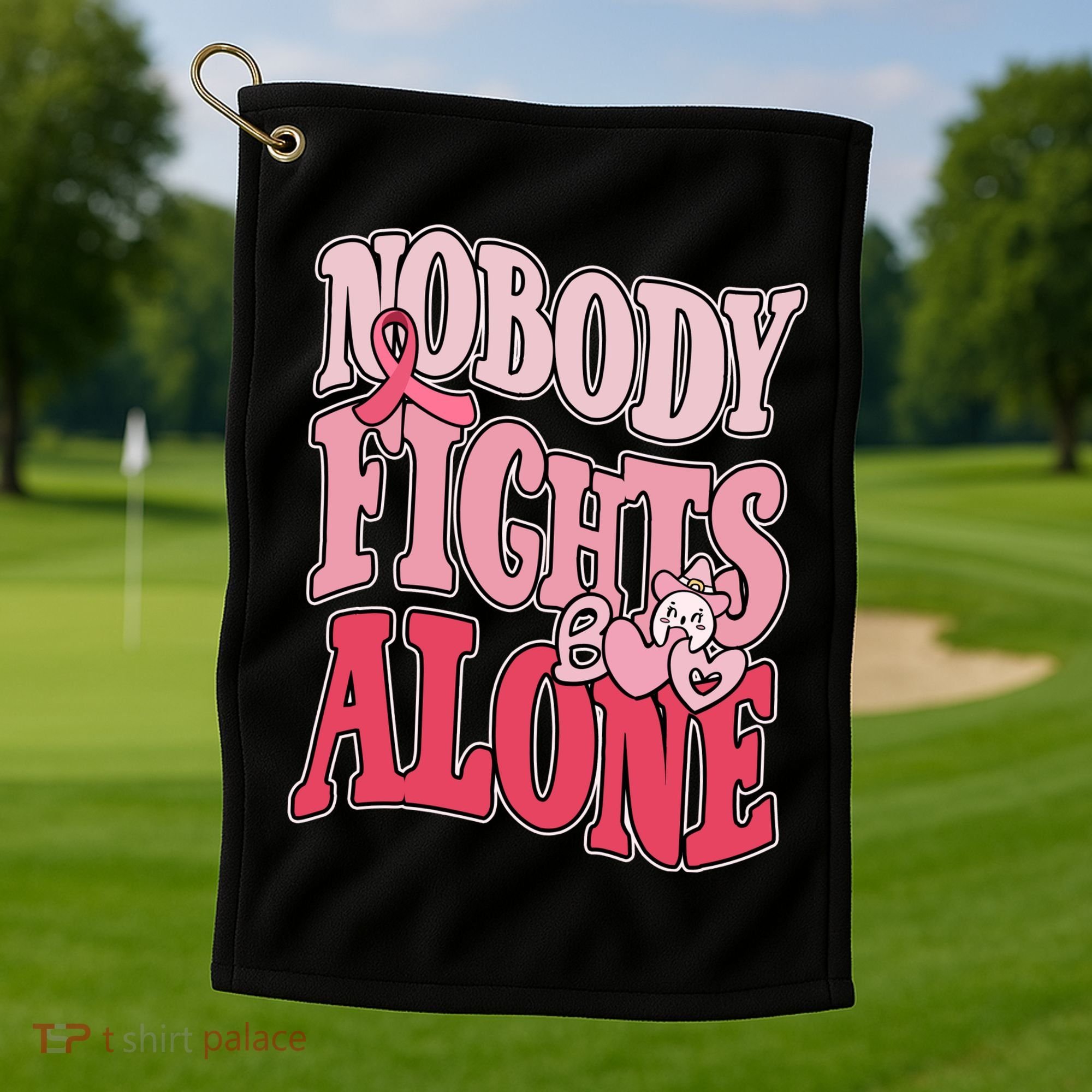 Nobody Fights Alone Breast Cancer Awareness Retro Groovy Golf Towel
