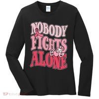 Nobody Fights Alone Breast Cancer Awareness Retro Groovy Women's Long Sleeve Shirt thumb 0