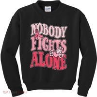 Nobody Fights Alone Breast Cancer Awareness Retro Groovy Kids Sweatshirt thumb 0
