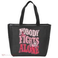 Nobody Fights Alone Breast Cancer Awareness Retro Groovy Tote Bag thumb 0