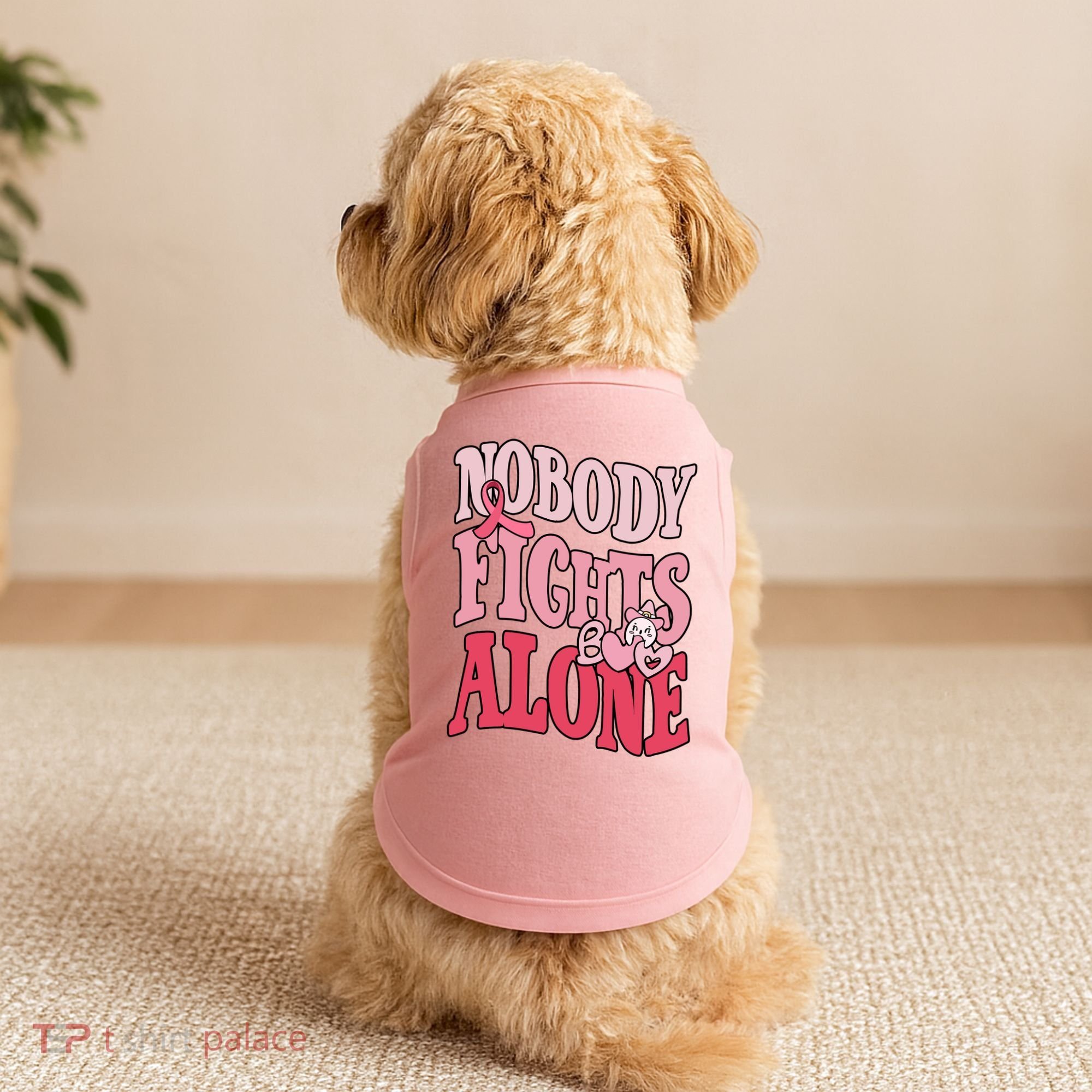 Nobody Fights Alone Breast Cancer Awareness Retro Groovy Doggie Tank