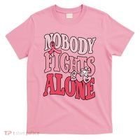 Nobody Fights Alone Breast Cancer Awareness Retro Groovy T-Shirt thumb 0