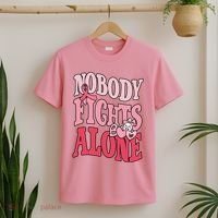 Nobody Fights Alone Breast Cancer Awareness Retro Groovy T-Shirt thumb 2