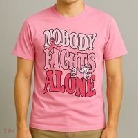 Nobody Fights Alone Breast Cancer Awareness Retro Groovy T-Shirt thumb 3