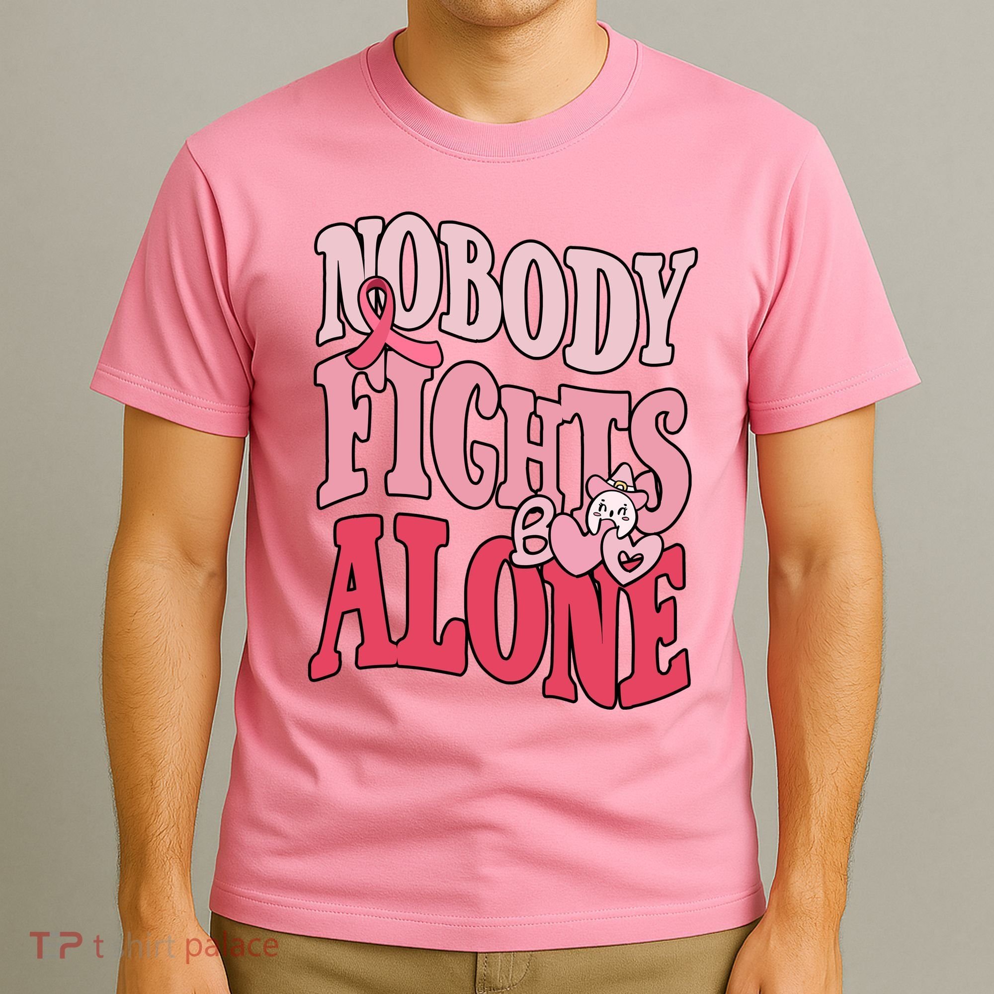 Nobody Fights Alone Breast Cancer Awareness Retro Groovy T-Shirt