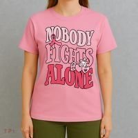 Nobody Fights Alone Breast Cancer Awareness Retro Groovy T-Shirt thumb 4