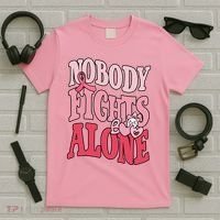 Nobody Fights Alone Breast Cancer Awareness Retro Groovy T-Shirt thumb 5