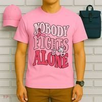 Nobody Fights Alone Breast Cancer Awareness Retro Groovy T-Shirt thumb 6
