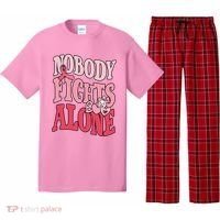 Nobody Fights Alone Breast Cancer Awareness Retro Groovy Pajama Set thumb 0