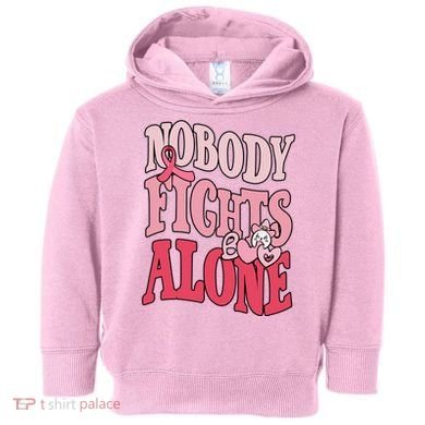Nobody Fights Alone Breast Cancer Awareness Retro Groovy Toddler Hoodie