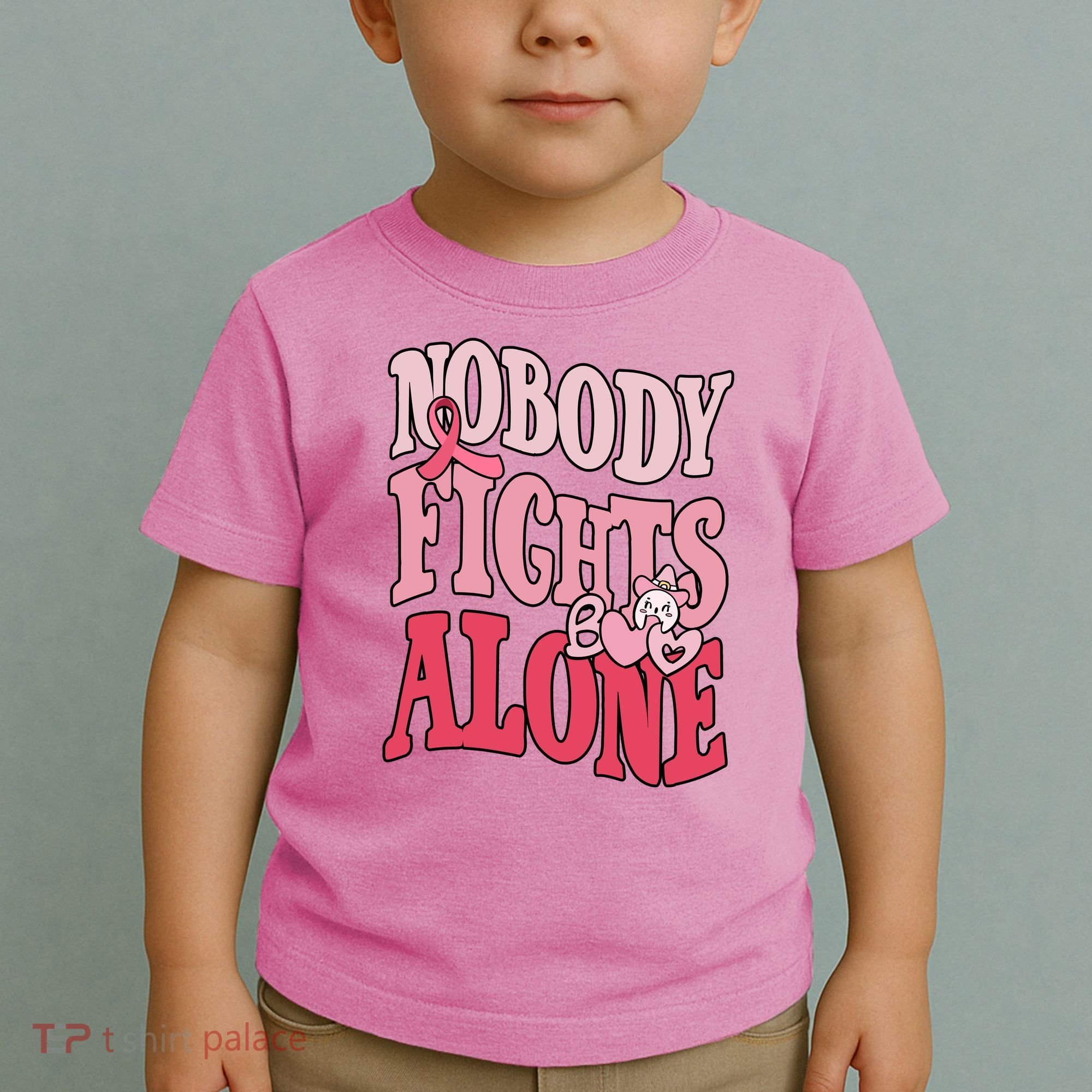 Nobody Fights Alone Breast Cancer Awareness Retro Groovy Toddler T-Shirt
