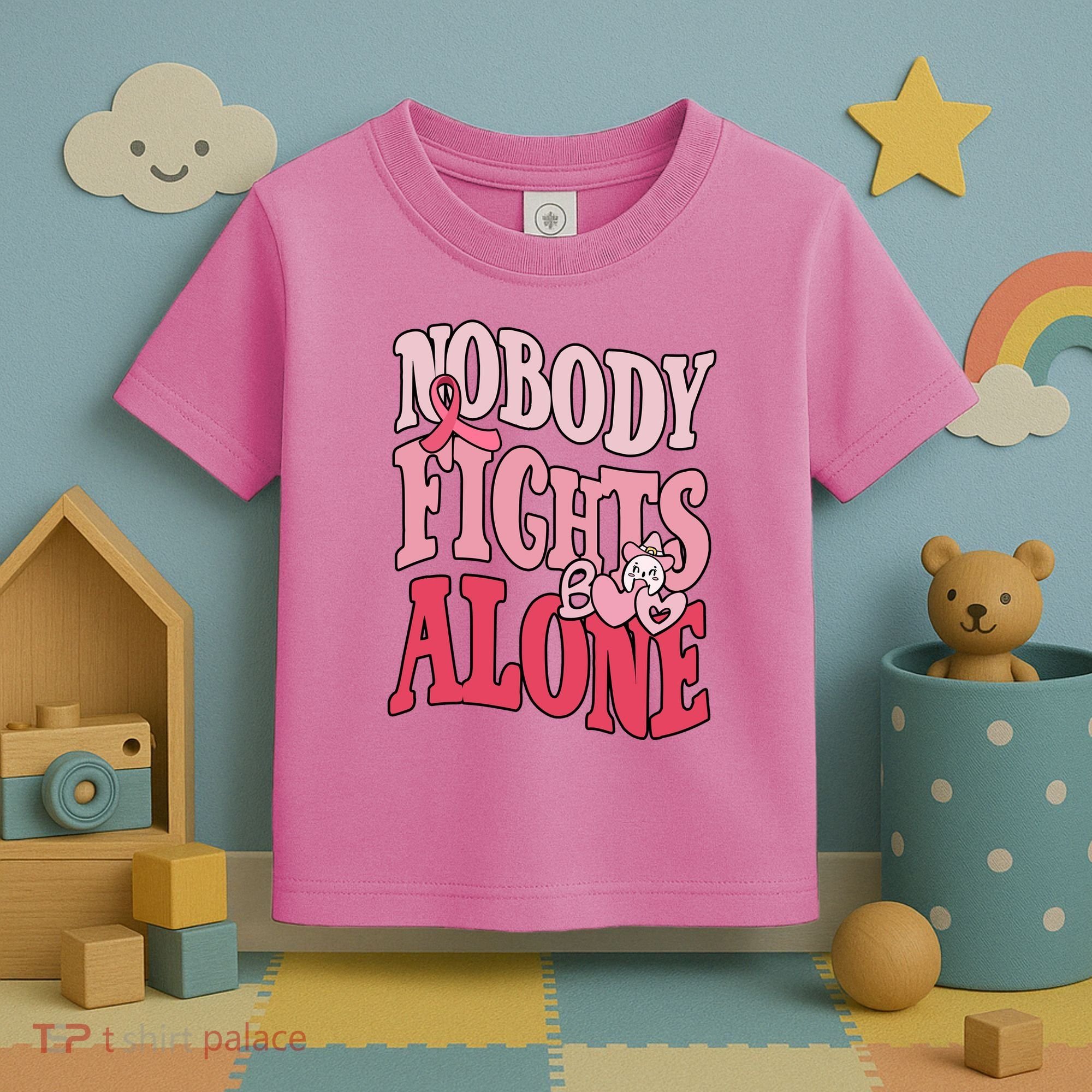 Nobody Fights Alone Breast Cancer Awareness Retro Groovy Toddler T-Shirt