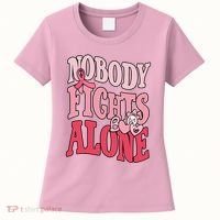 Nobody Fights Alone Breast Cancer Awareness Retro Groovy Women's T-Shirt thumb 0