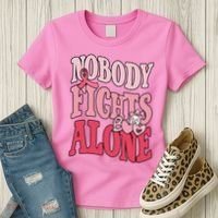 Nobody Fights Alone Breast Cancer Awareness Retro Groovy Women's T-Shirt thumb 3