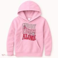 Nobody Fights Alone Breast Cancer Awareness Retro Groovy Kids Hoodie thumb 0
