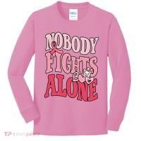 Nobody Fights Alone Breast Cancer Awareness Retro Groovy Kids Long Sleeve Shirt thumb 0