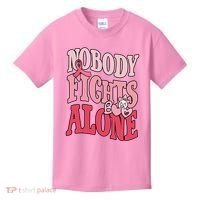 Nobody Fights Alone Breast Cancer Awareness Retro Groovy Kids T-Shirt thumb 0