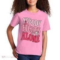 Nobody Fights Alone Breast Cancer Awareness Retro Groovy Kids T-Shirt thumb 2