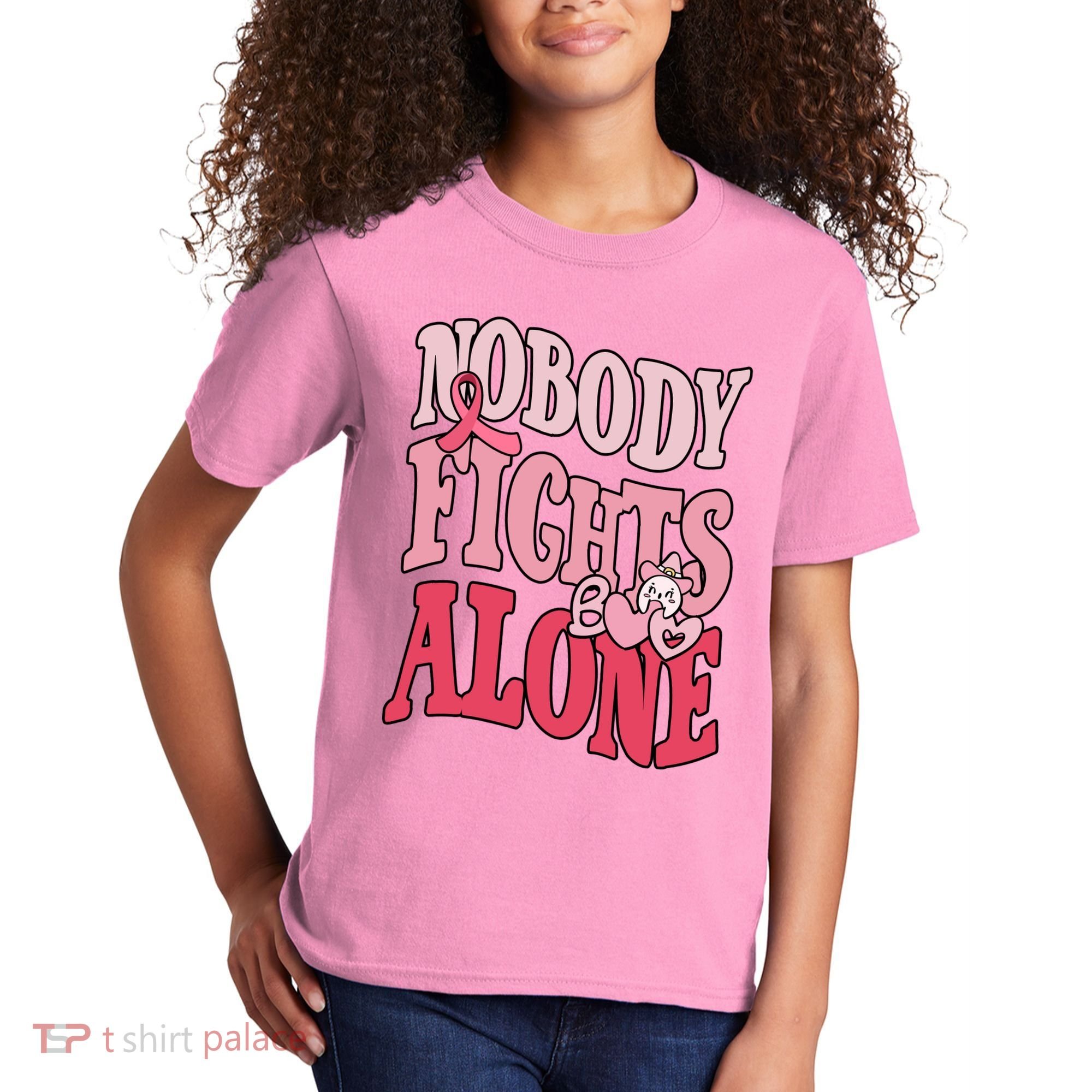 Nobody Fights Alone Breast Cancer Awareness Retro Groovy Kids T-Shirt