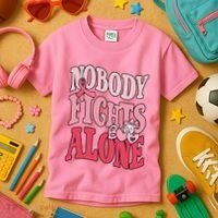 Nobody Fights Alone Breast Cancer Awareness Retro Groovy Kids T-Shirt thumb 3