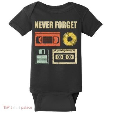 Never Forget Audio Cassette 70s 80s 90s Baby Bodysuit