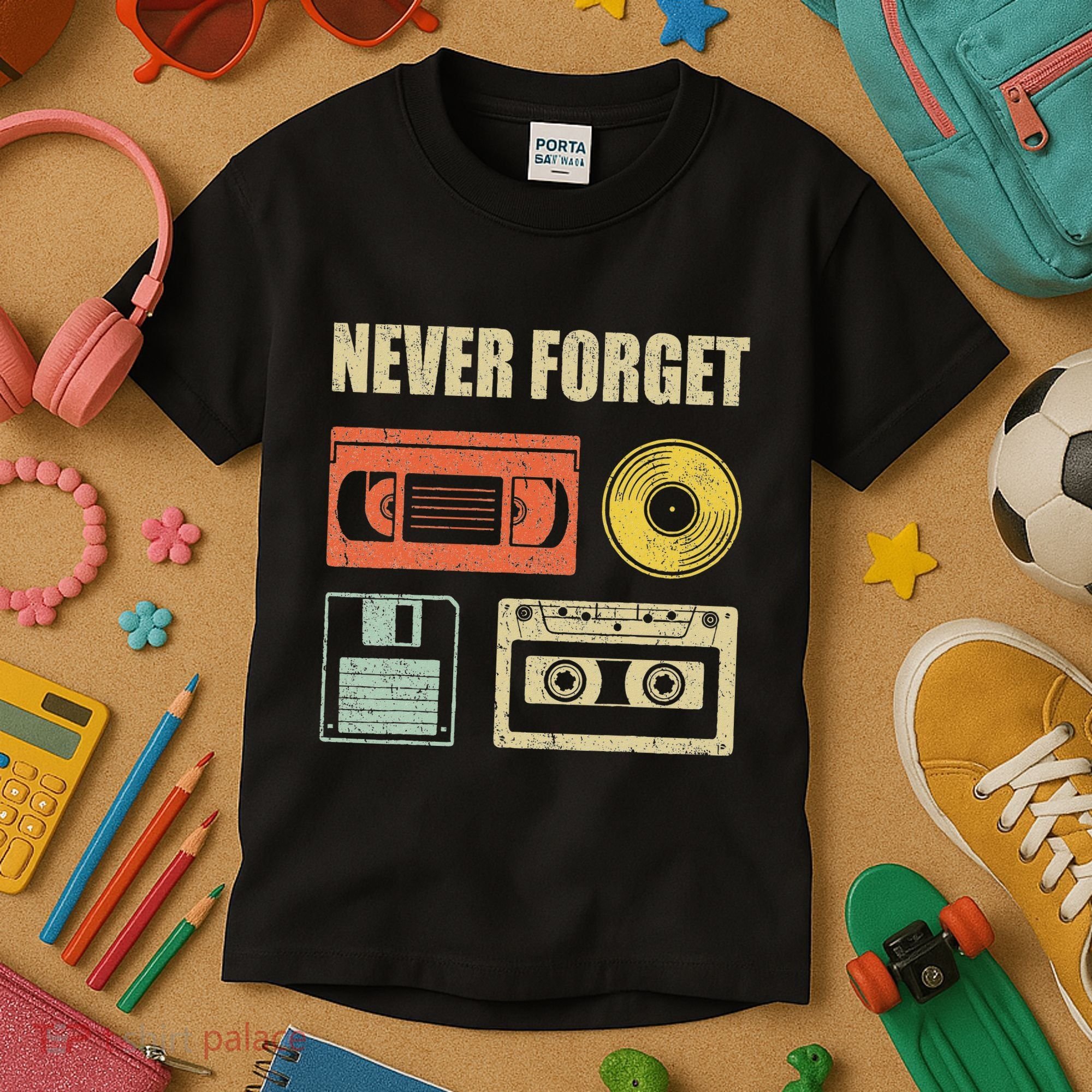 Never Forget Audio Cassette 70s 80s 90s Kids T-Shirt