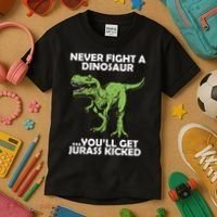 Never Fight A Dinosaur Youll Get Jurass Kicked Kids T-Shirt thumb 3