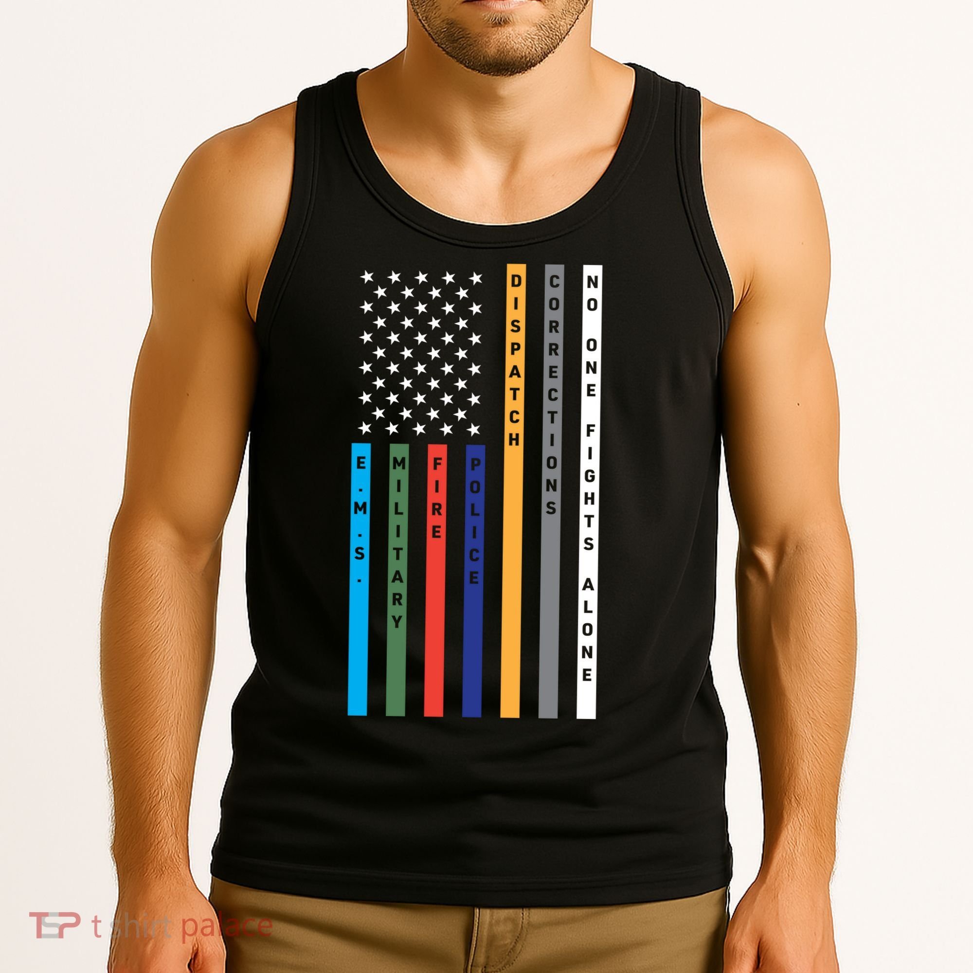 No One Fights Alone Support Our Heroes Flag Tank Top