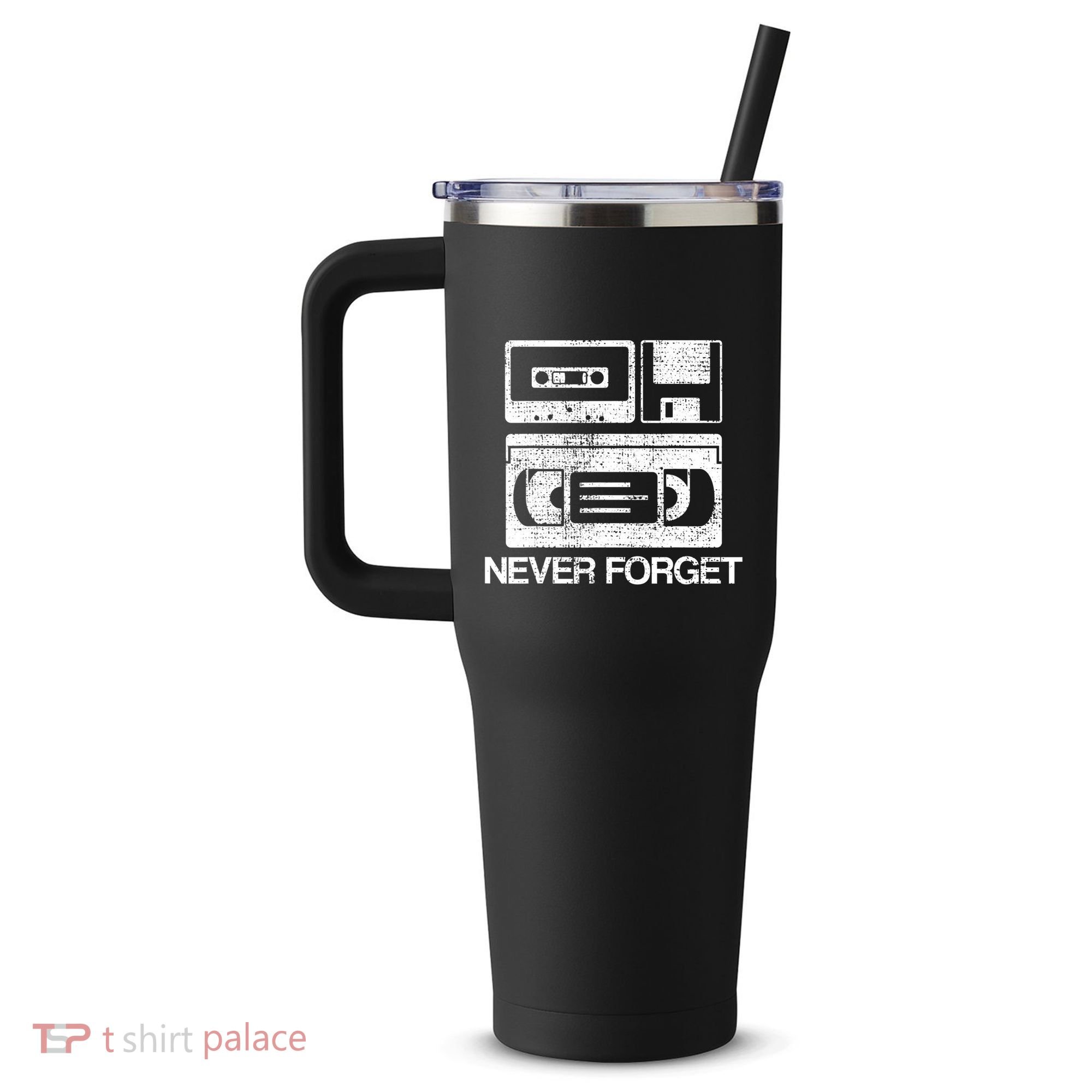 Never Forget Audio Cassette 70s 80s 90s Gift 40oz Vacuum Insulated Stainless Steel Travel Tumbler