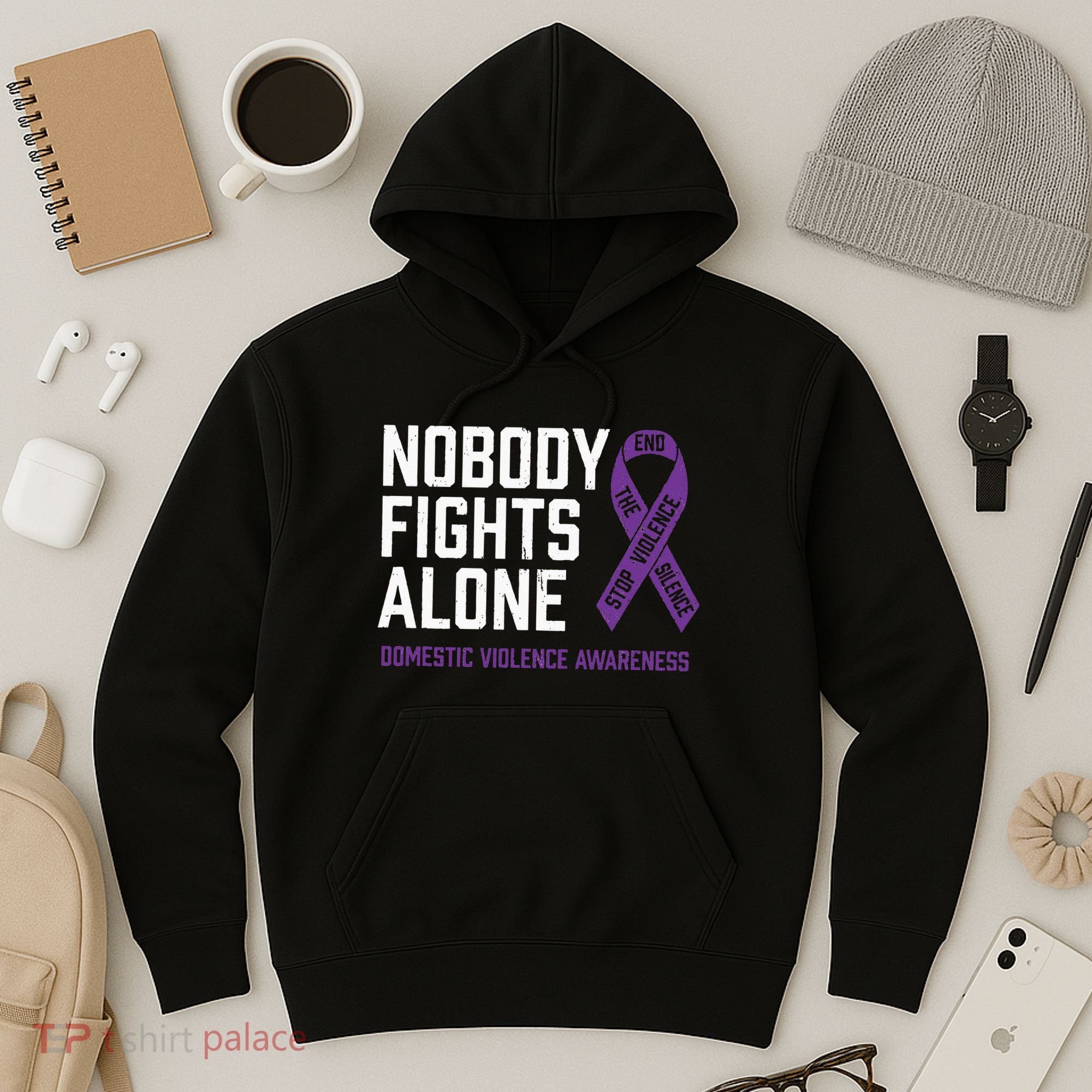 Nobody Fights Alone Purple Domestic Violence Awareness Hoodie