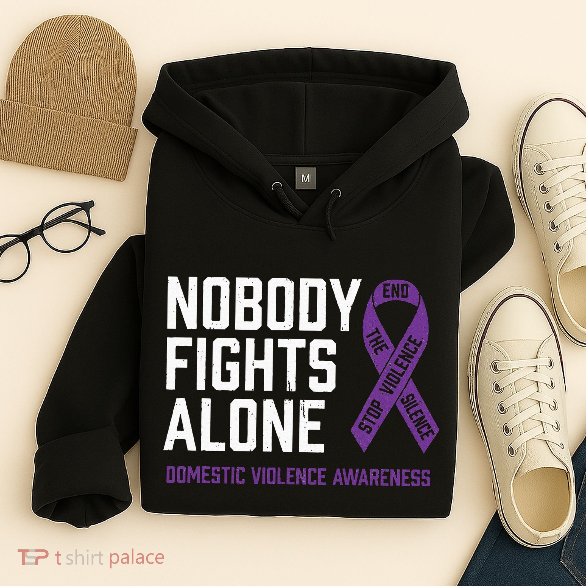 Nobody Fights Alone Purple Domestic Violence Awareness Hoodie