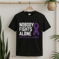 Nobody Fights Alone Purple Domestic Violence Awareness T-Shirt thumb 2