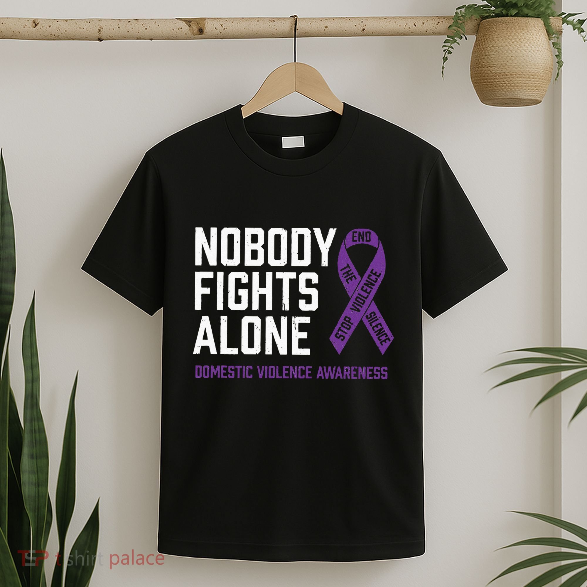 Nobody Fights Alone Purple Domestic Violence Awareness T-Shirt