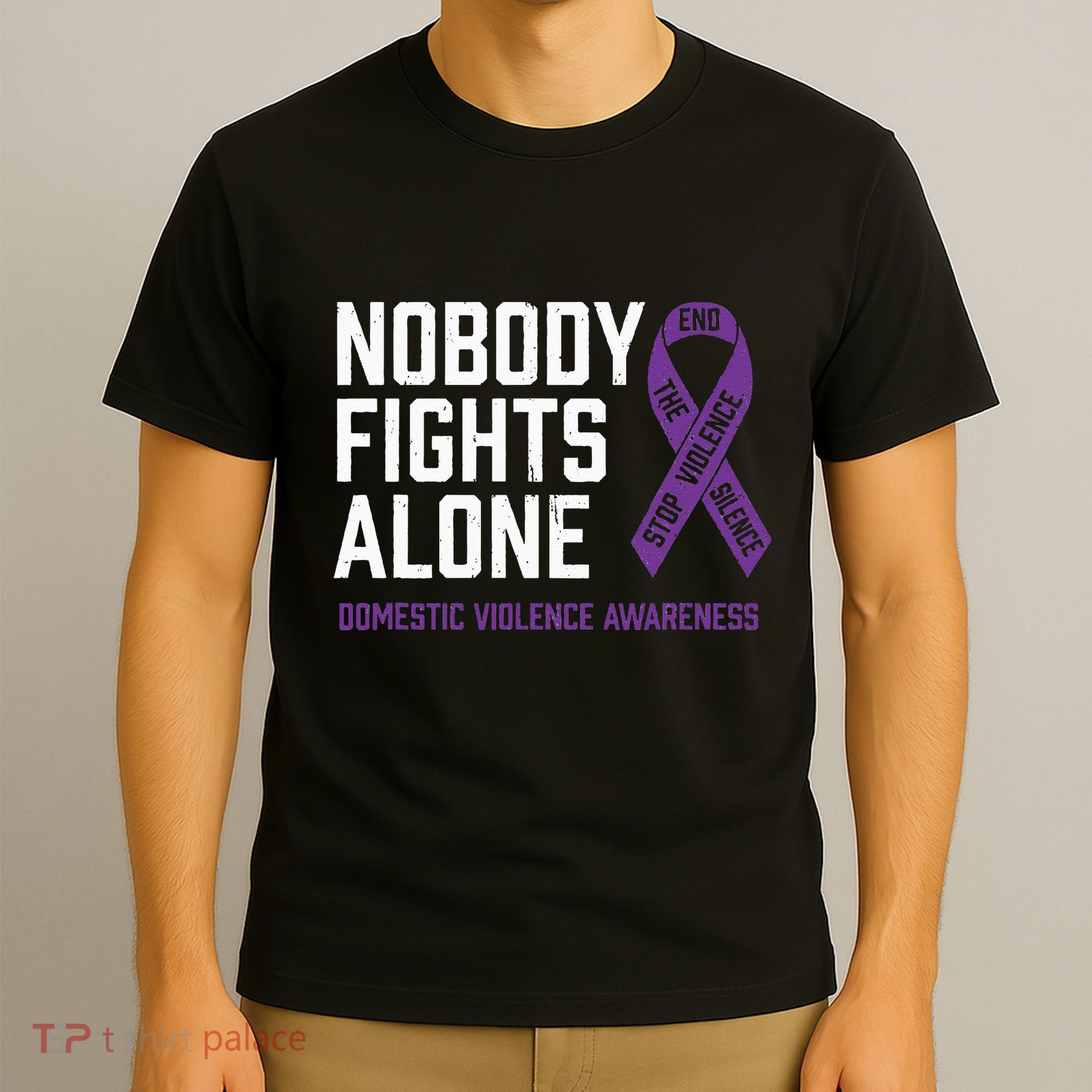Nobody Fights Alone Purple Domestic Violence Awareness T-Shirt