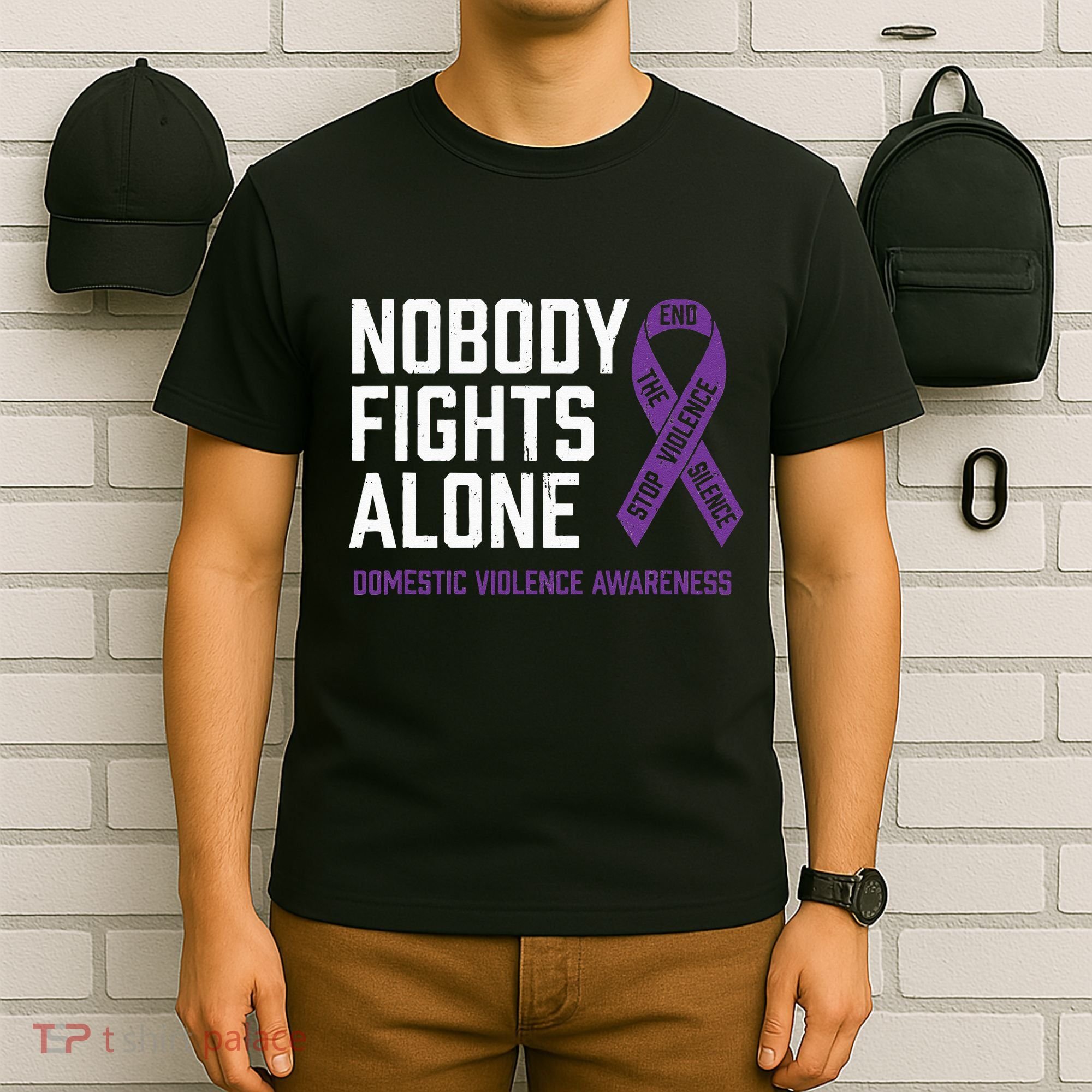 Nobody Fights Alone Purple Domestic Violence Awareness T-Shirt