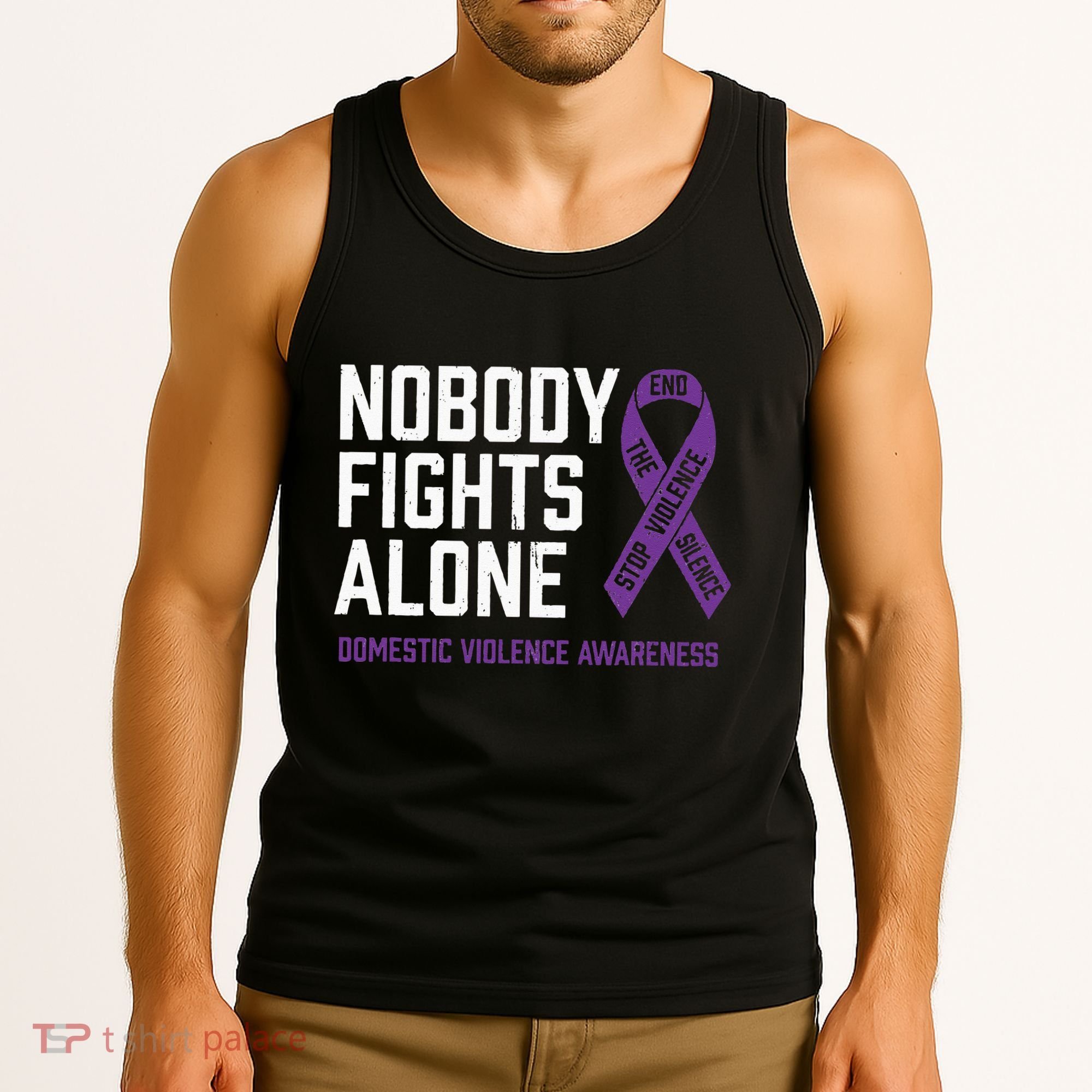 Nobody Fights Alone Purple Domestic Violence Awareness Tank Top
