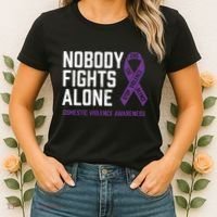 Nobody Fights Alone Purple Domestic Violence Awareness Women's T-Shirt thumb 2