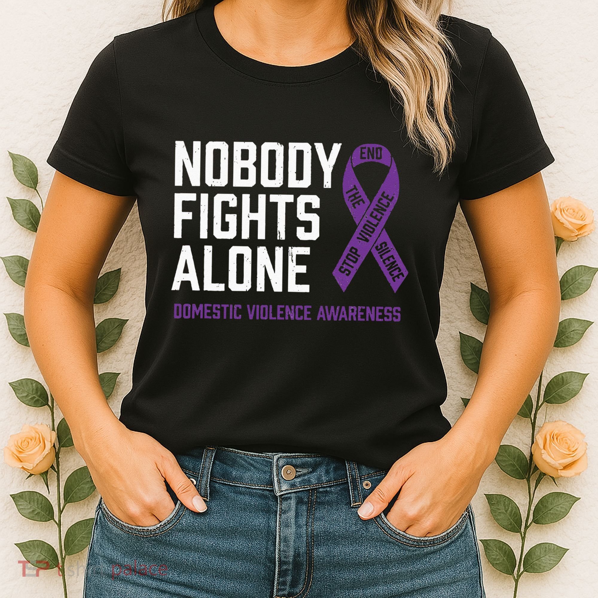 Nobody Fights Alone Purple Domestic Violence Awareness Women's T-Shirt