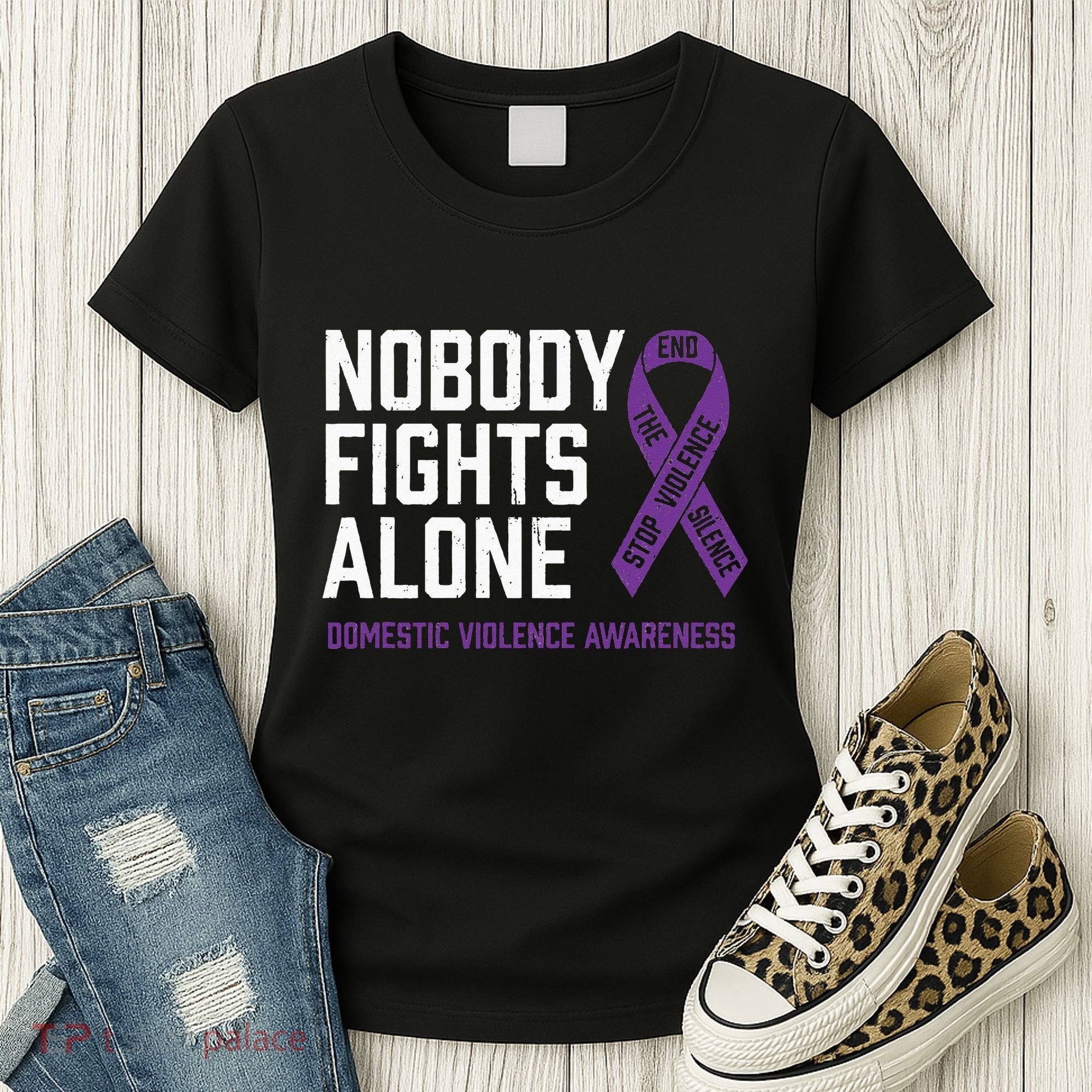Nobody Fights Alone Purple Domestic Violence Awareness Women's T-Shirt