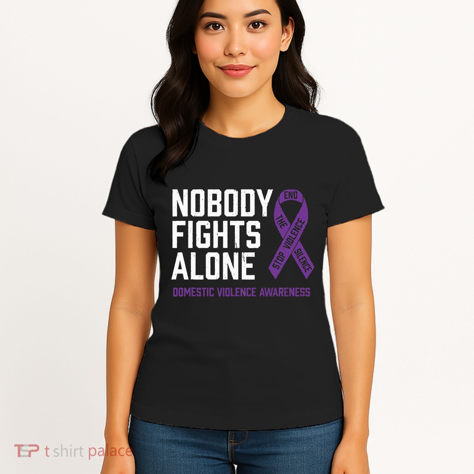 Nobody Fights Alone Purple Domestic Violence Awareness Women's T-Shirt