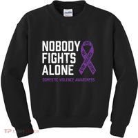 Nobody Fights Alone Purple Domestic Violence Awareness Kids Sweatshirt thumb 0