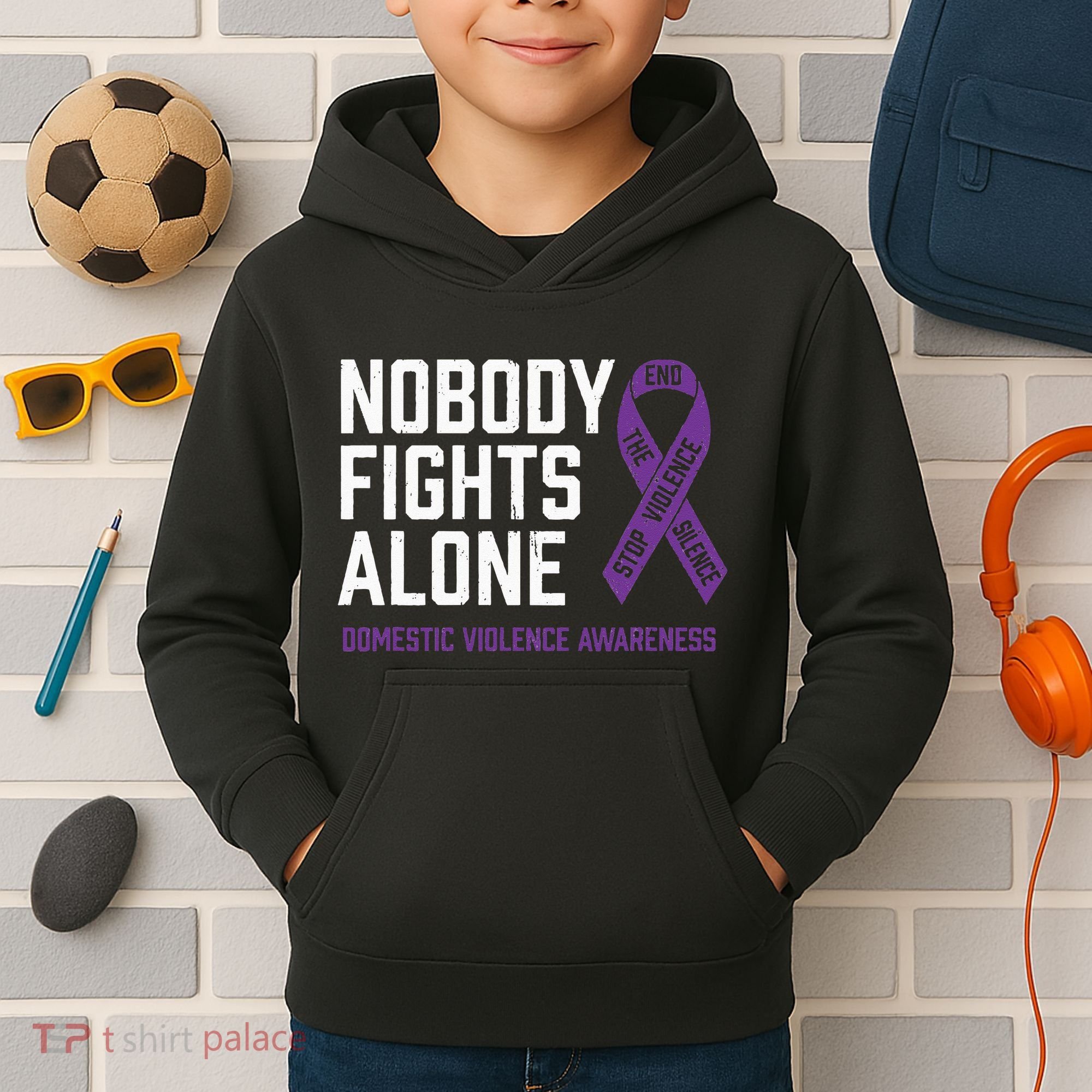 Nobody Fights Alone Purple Domestic Violence Awareness Kids Hoodie