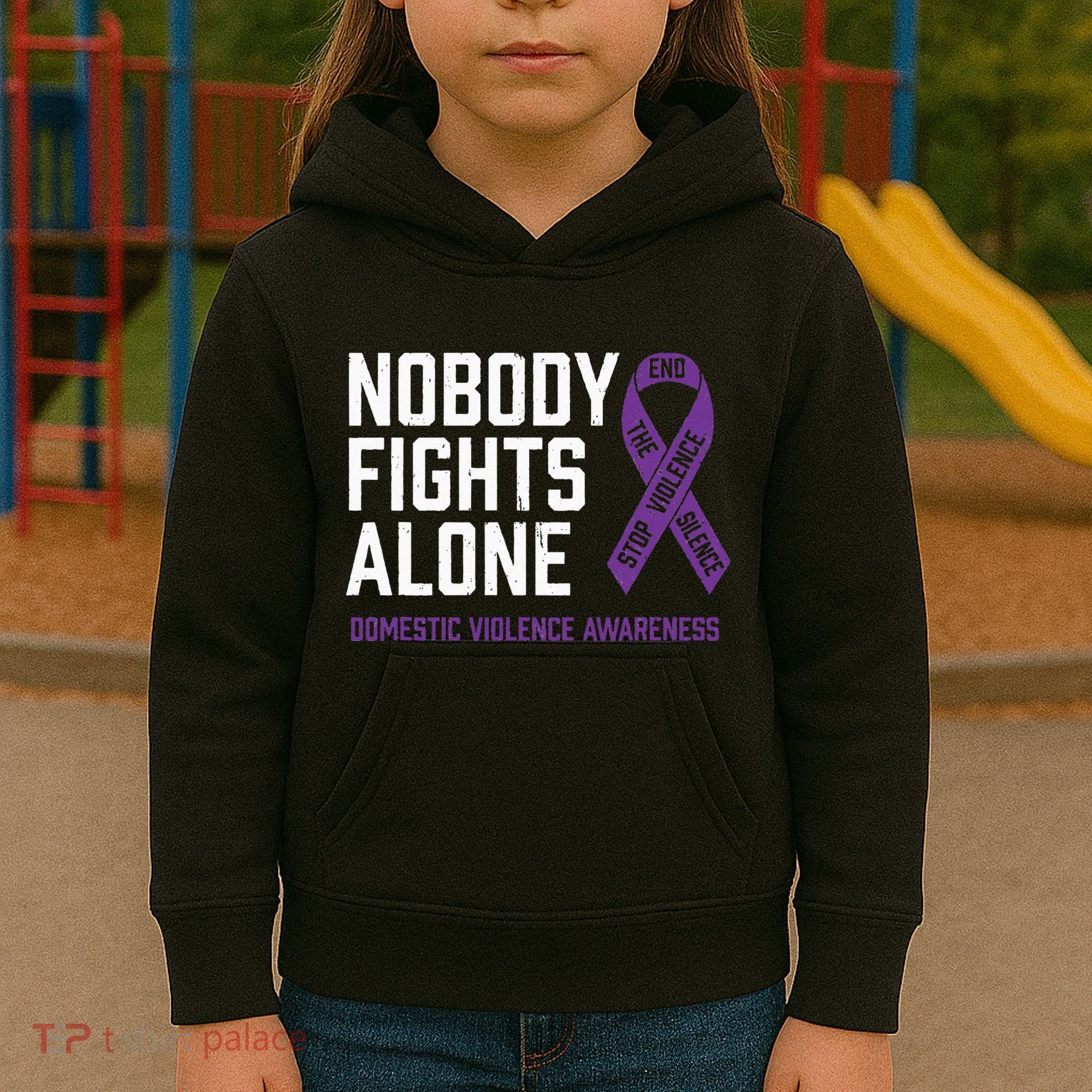 Nobody Fights Alone Purple Domestic Violence Awareness Kids Hoodie