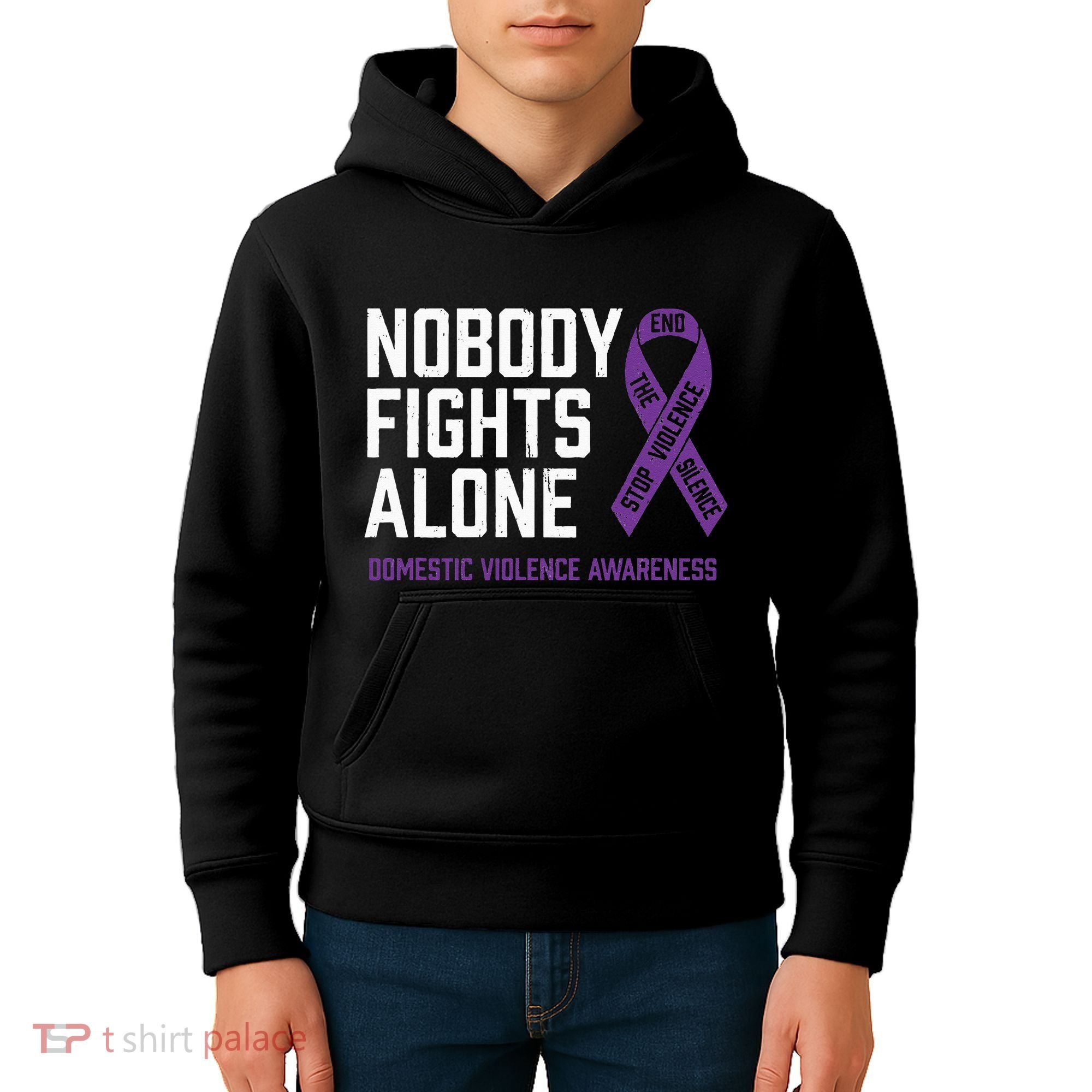 Nobody Fights Alone Purple Domestic Violence Awareness Kids Hoodie