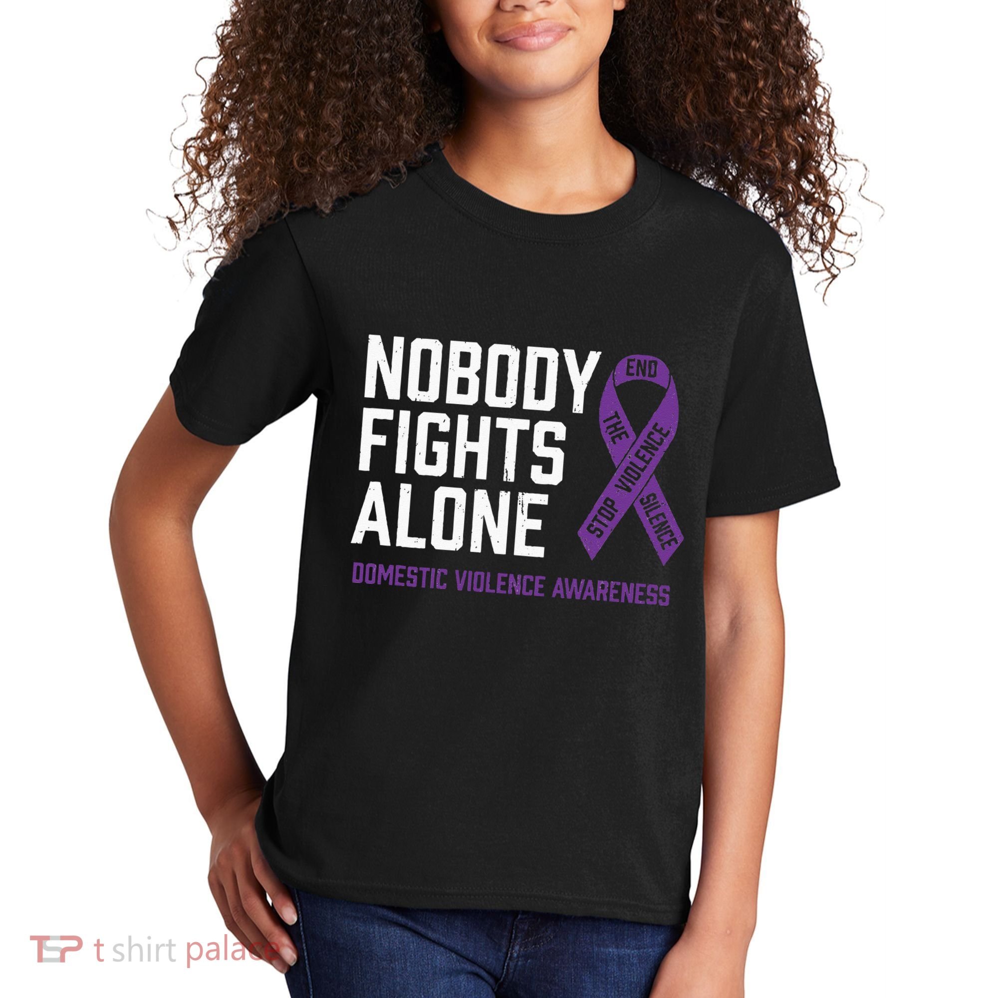 Nobody Fights Alone Purple Domestic Violence Awareness Kids T-Shirt