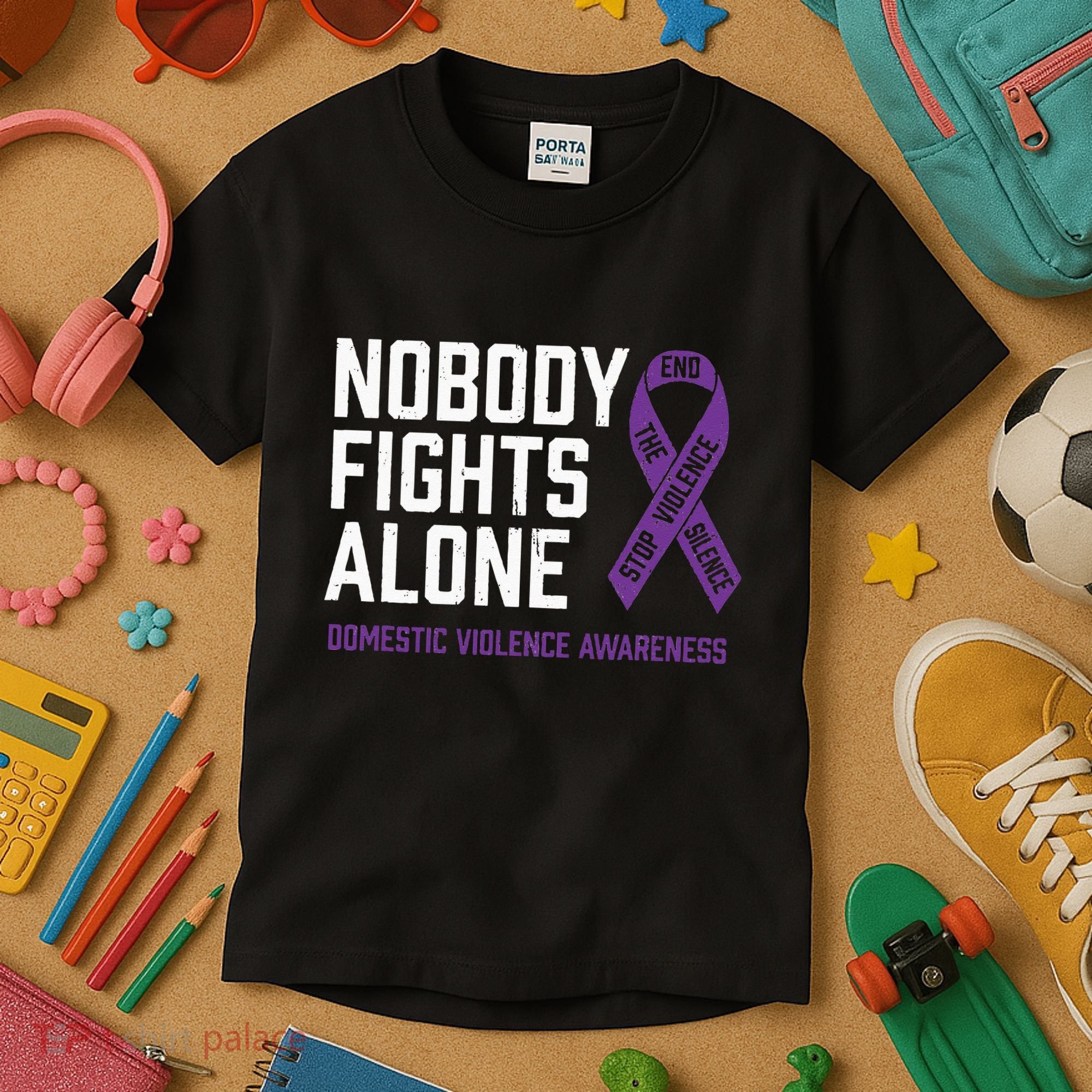 Nobody Fights Alone Purple Domestic Violence Awareness Kids T-Shirt