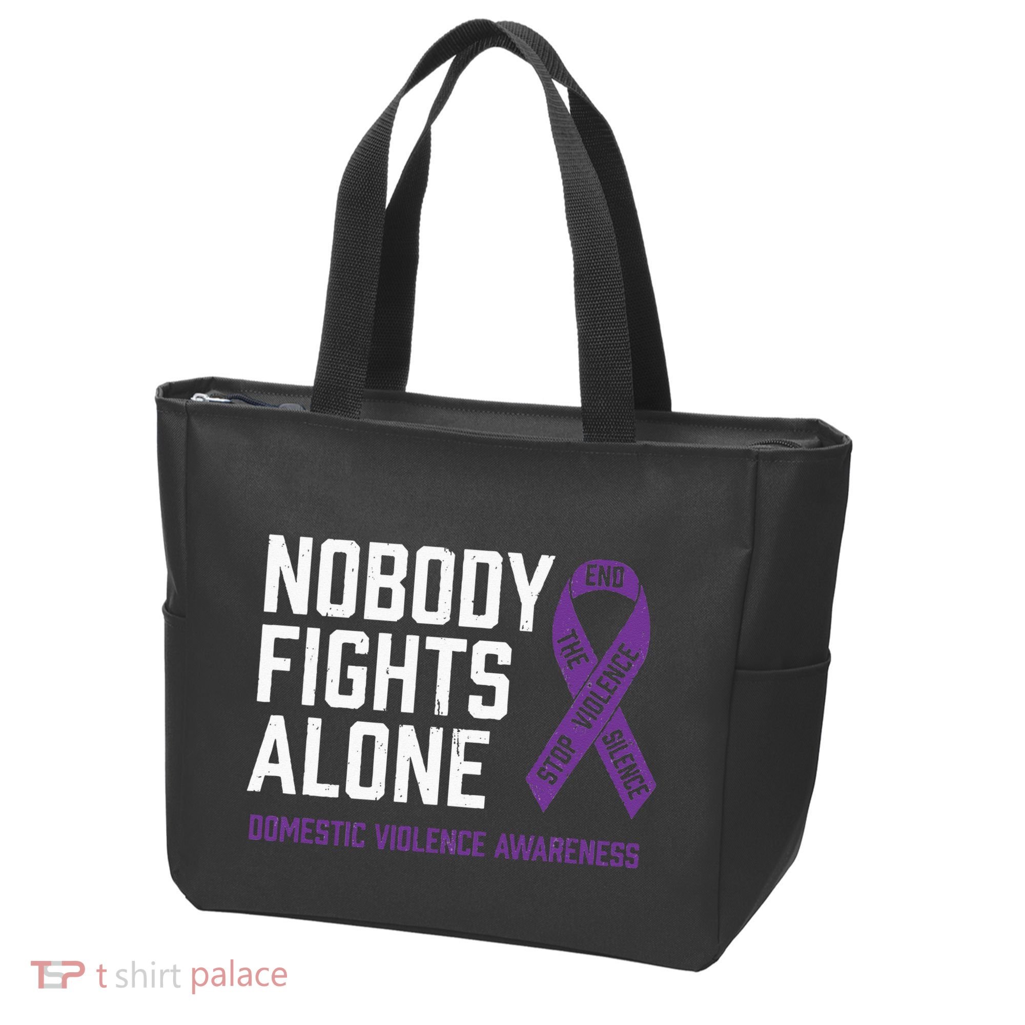 Nobody Fights Alone Purple Domestic Violence Awareness Tote Bag