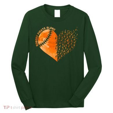 Nobody Fights Alone Orange Baseball MS Awareness Long Sleeve Shirt